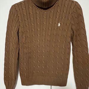 Vintage Ralph Lauren Sport Brown Turtleneck Cable Knit Sweater Size S Small
